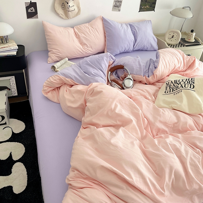 91家纺网 家纺一手货源 找家纺 优尚佳生活馆 2025新款INS风亲肤水洗棉四件套系列-纯色 桃之夭夭