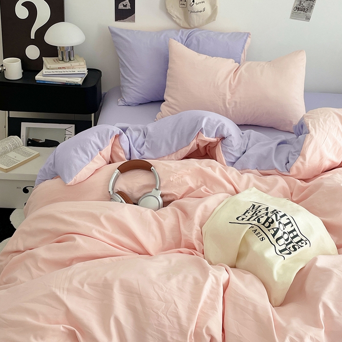 91家纺网 家纺一手货源 找家纺 优尚佳生活馆 2025新款INS风亲肤水洗棉四件套系列-纯色 桃之夭夭