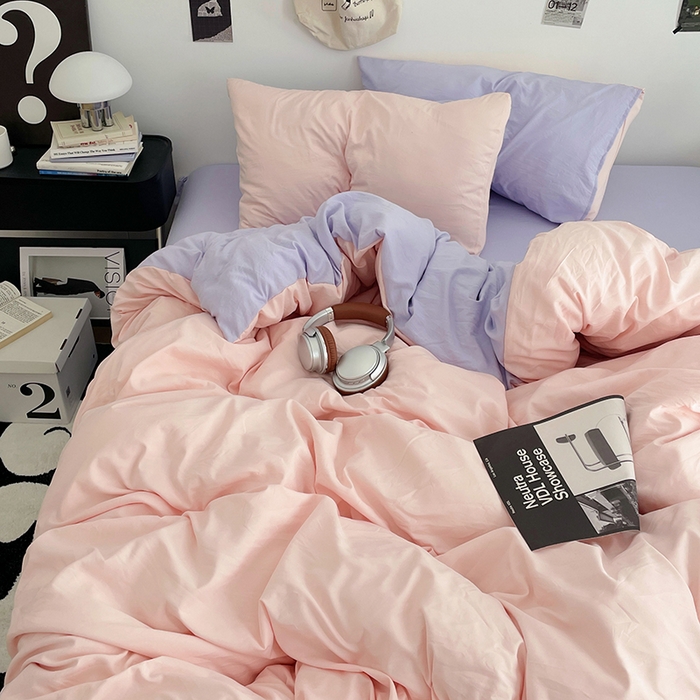 91家纺网 家纺一手货源 找家纺 优尚佳生活馆 2025新款INS风亲肤水洗棉四件套系列-纯色 桃之夭夭