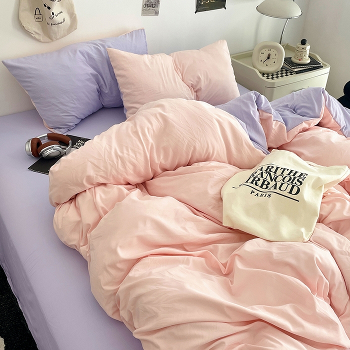 91家纺网 家纺一手货源 找家纺 优尚佳生活馆 2025新款INS风亲肤水洗棉四件套系列-纯色 桃之夭夭