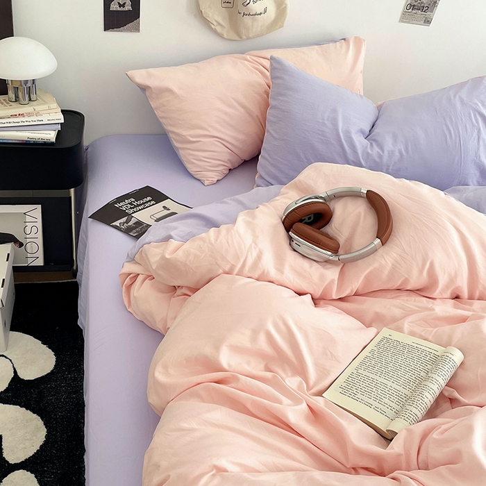 91家纺网 家纺一手货源 找家纺 优尚佳生活馆 2025新款INS风亲肤水洗棉四件套系列-纯色 桃之夭夭