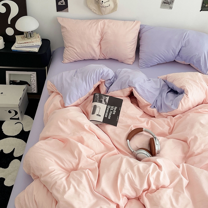 91家纺网 家纺一手货源 找家纺 优尚佳生活馆 2025新款INS风亲肤水洗棉四件套系列-纯色 桃之夭夭