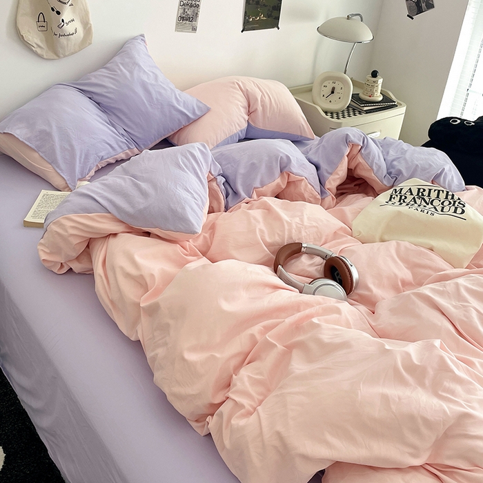 91家纺网 家纺一手货源 找家纺 优尚佳生活馆 2025新款INS风亲肤水洗棉四件套系列-纯色 桃之夭夭