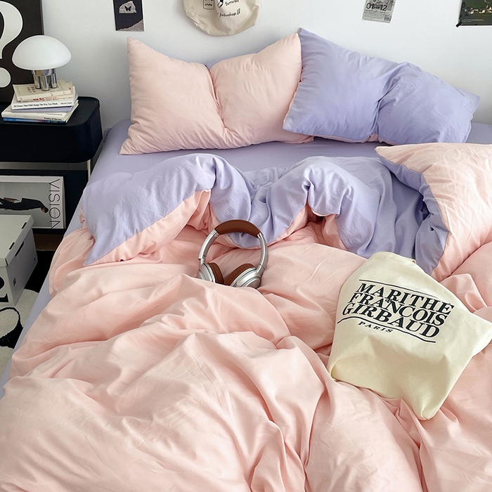 91家纺网 家纺一手货源 找家纺 优尚佳生活馆 2025新款INS风亲肤水洗棉四件套系列-纯色 桃之夭夭