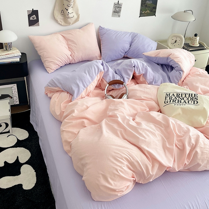 91家纺网 家纺一手货源 找家纺 优尚佳生活馆 2025新款INS风亲肤水洗棉四件套系列-纯色 桃之夭夭