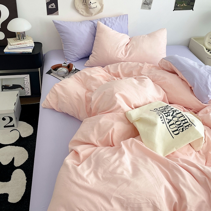 91家纺网 家纺一手货源 找家纺 优尚佳生活馆 2025新款INS风亲肤水洗棉四件套系列-纯色 桃之夭夭