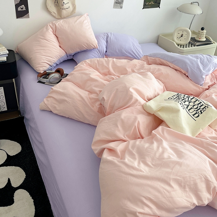 91家纺网 家纺一手货源 找家纺 优尚佳生活馆 2025新款INS风亲肤水洗棉四件套系列-纯色 桃之夭夭