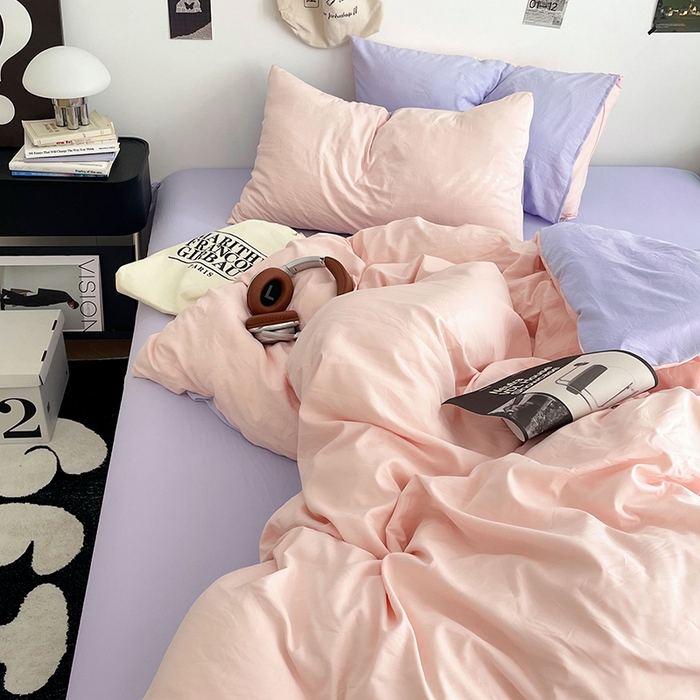 91家纺网 家纺一手货源 找家纺 优尚佳生活馆 2025新款INS风亲肤水洗棉四件套系列-纯色 桃之夭夭