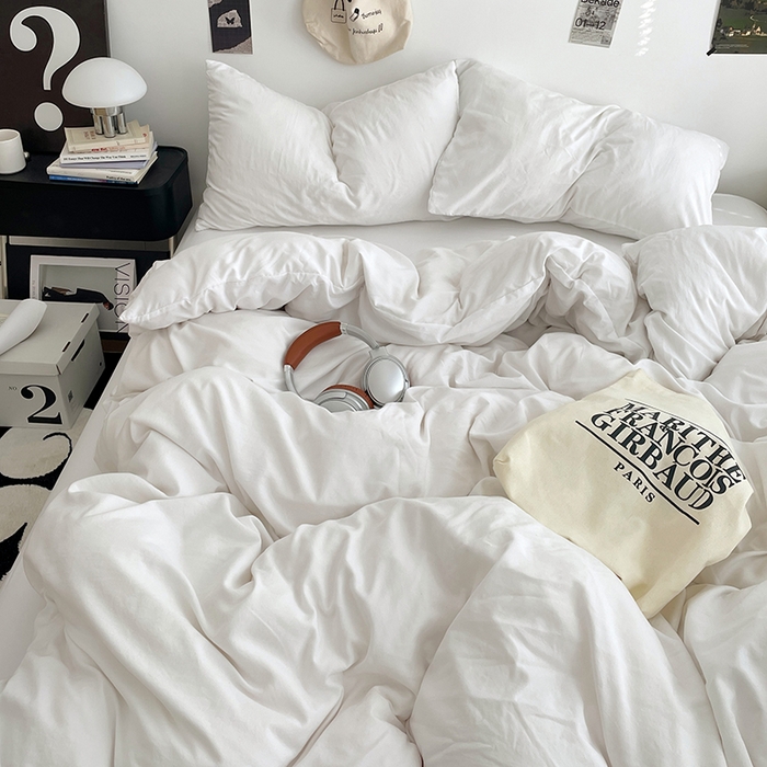 91家纺网 家纺一手货源 找家纺 优尚佳生活馆 2025新款INS风亲肤水洗棉四件套系列-纯色 云朵白