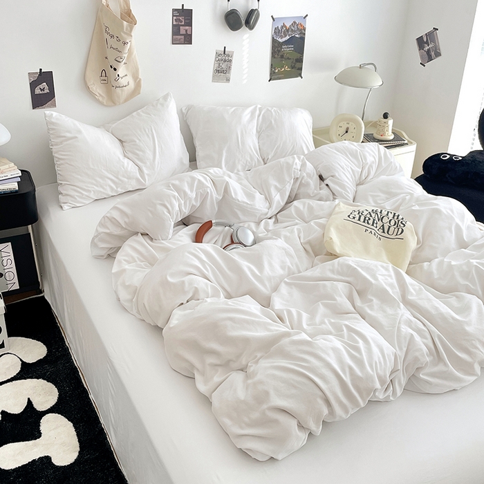 91家纺网 家纺一手货源 找家纺 优尚佳生活馆 2025新款INS风亲肤水洗棉四件套系列-纯色 云朵白