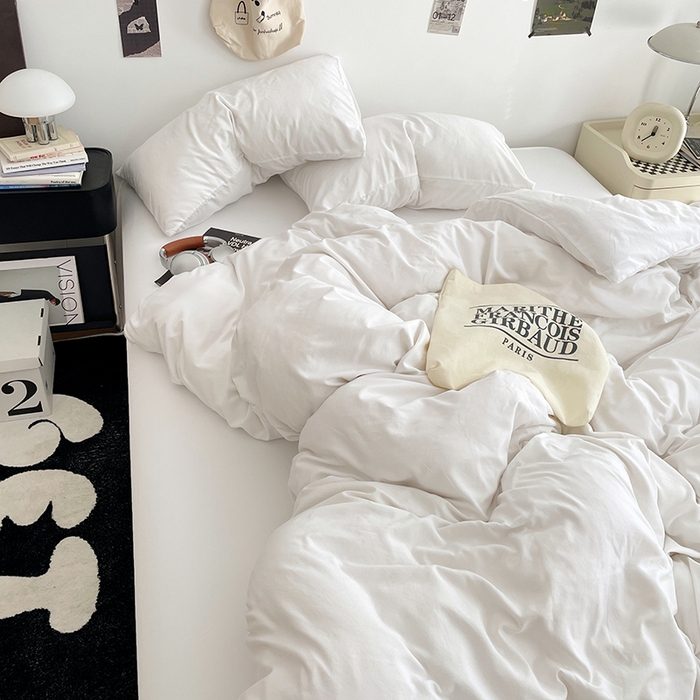 91家纺网 家纺一手货源 找家纺 优尚佳生活馆 2025新款INS风亲肤水洗棉四件套系列-纯色 云朵白