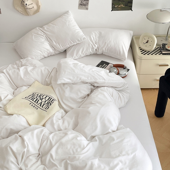 91家纺网 家纺一手货源 找家纺 优尚佳生活馆 2025新款INS风亲肤水洗棉四件套系列-纯色 云朵白