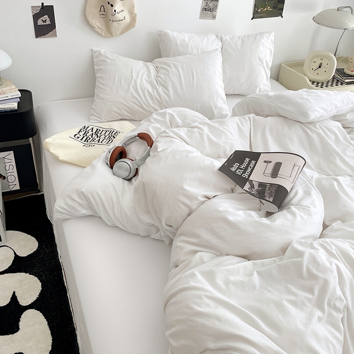 91家纺网 家纺一手货源 找家纺 优尚佳生活馆 2025新款INS风亲肤水洗棉四件套系列-纯色 云朵白