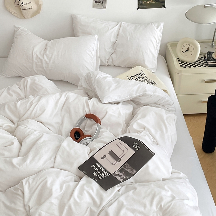 91家纺网 家纺一手货源 找家纺 优尚佳生活馆 2025新款INS风亲肤水洗棉四件套系列-纯色 云朵白