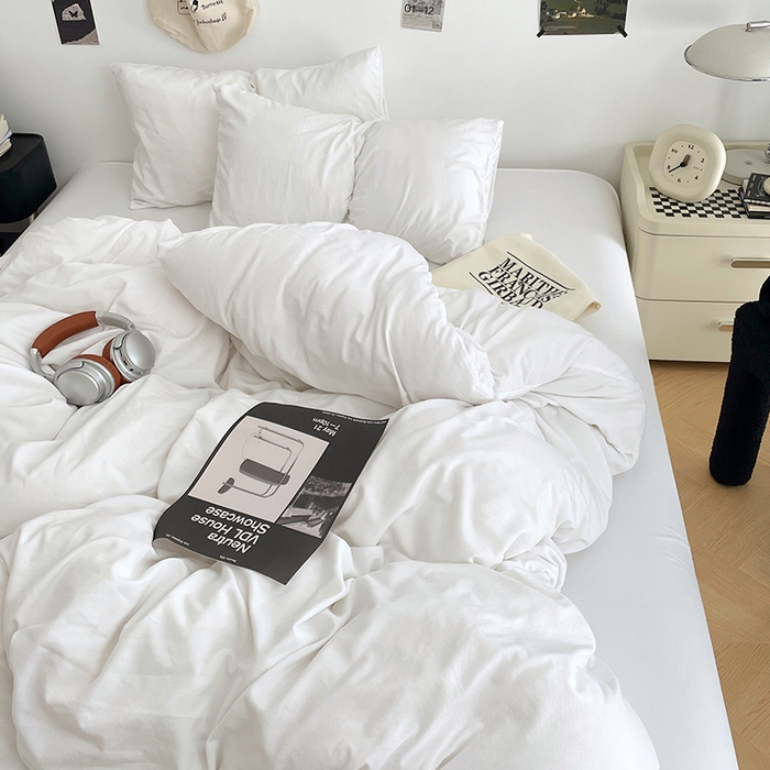 91家纺网 家纺一手货源 找家纺 优尚佳生活馆 2025新款INS风亲肤水洗棉四件套系列-纯色 云朵白