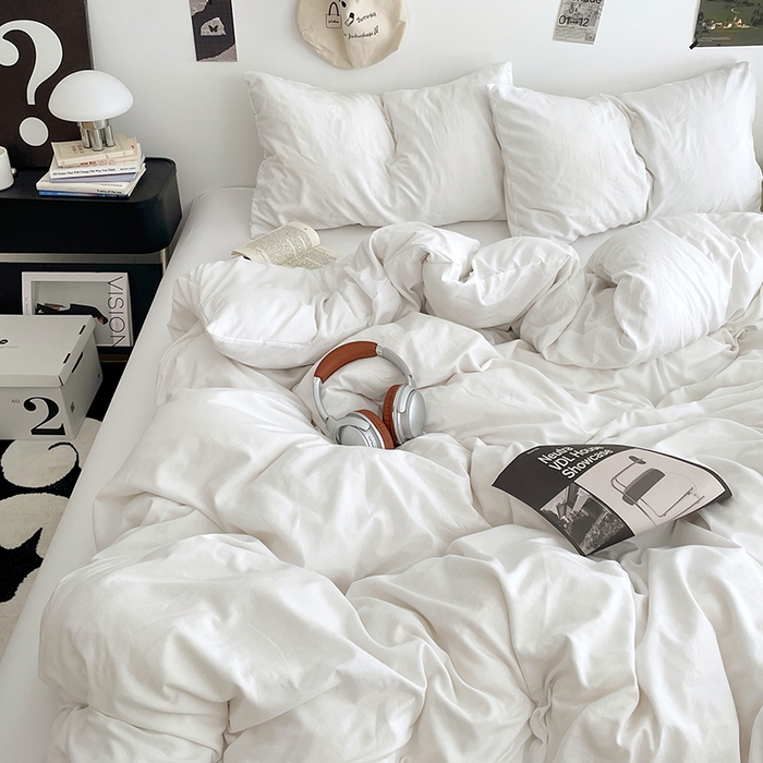 91家纺网 家纺一手货源 找家纺 优尚佳生活馆 2025新款INS风亲肤水洗棉四件套系列-纯色 云朵白