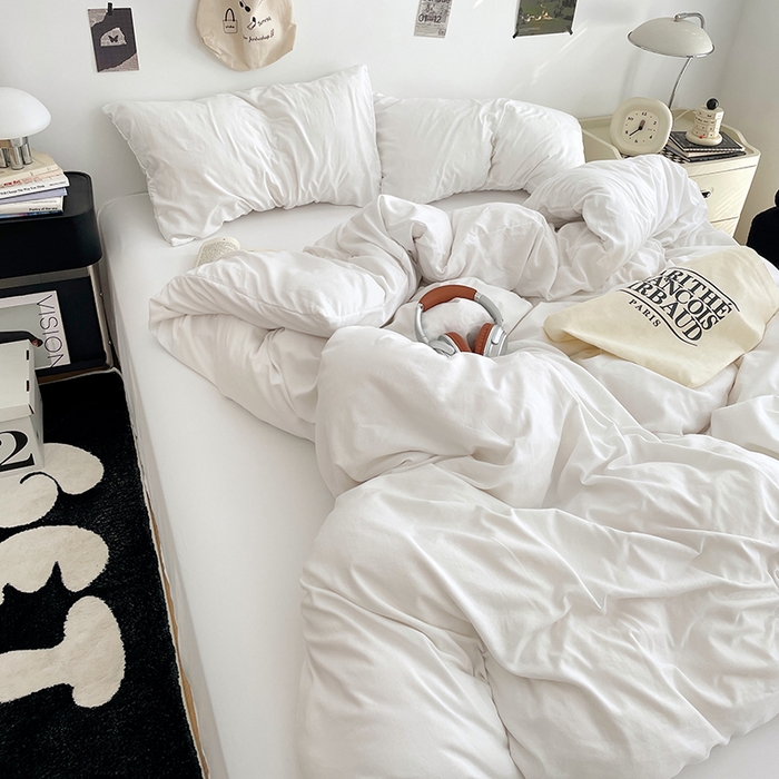 91家纺网 家纺一手货源 找家纺 优尚佳生活馆 2025新款INS风亲肤水洗棉四件套系列-纯色 云朵白