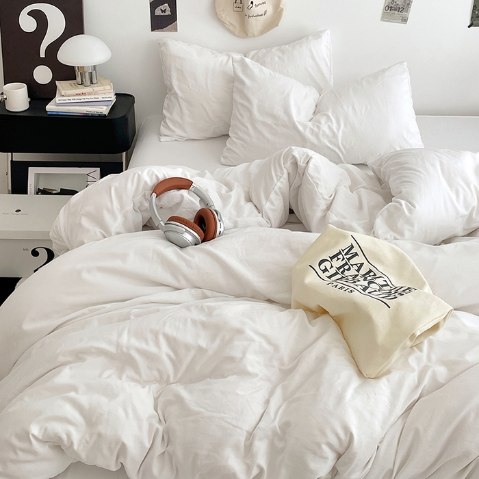 91家纺网 家纺一手货源 找家纺 优尚佳生活馆 2025新款INS风亲肤水洗棉四件套系列-纯色 云朵白