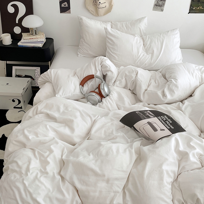 91家纺网 家纺一手货源 找家纺 优尚佳生活馆 2025新款INS风亲肤水洗棉四件套系列-纯色 云朵白