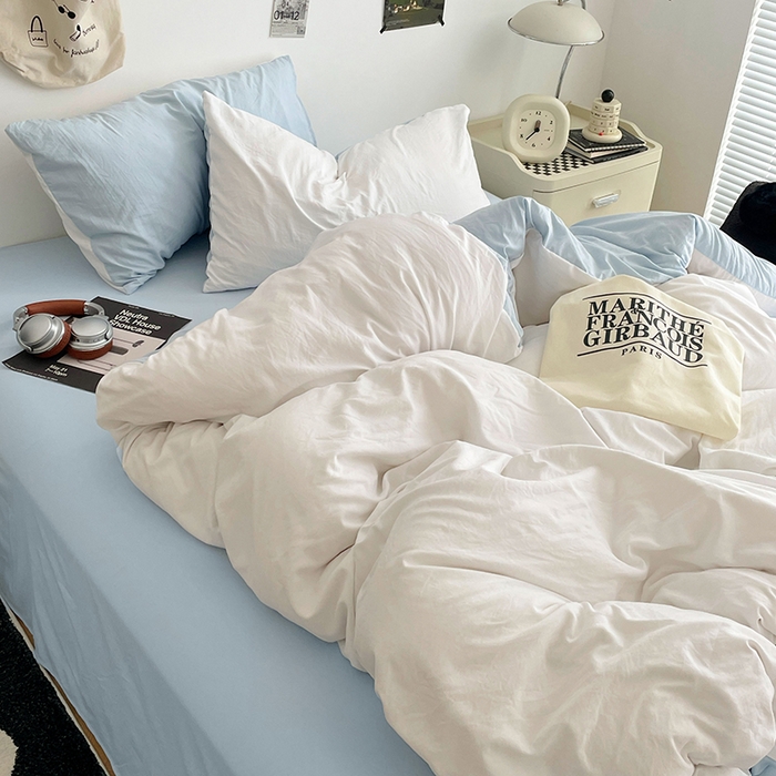 91家纺网 家纺一手货源 找家纺 优尚佳生活馆 2025新款INS风亲肤水洗棉四件套系列-纯色 云朵冰蓝