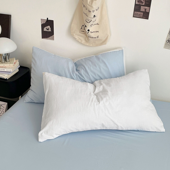 91家纺网 家纺一手货源 找家纺 优尚佳生活馆 2025新款INS风亲肤水洗棉四件套系列-纯色 云朵冰蓝