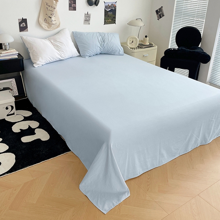 91家纺网 家纺一手货源 找家纺 优尚佳生活馆 2025新款INS风亲肤水洗棉四件套系列-纯色 云朵冰蓝