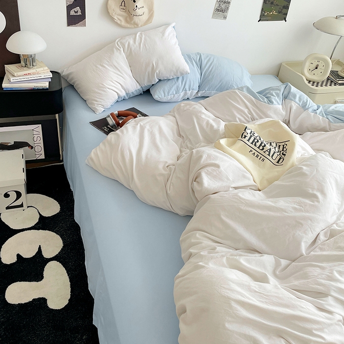 91家纺网 家纺一手货源 找家纺 优尚佳生活馆 2025新款INS风亲肤水洗棉四件套系列-纯色 云朵冰蓝