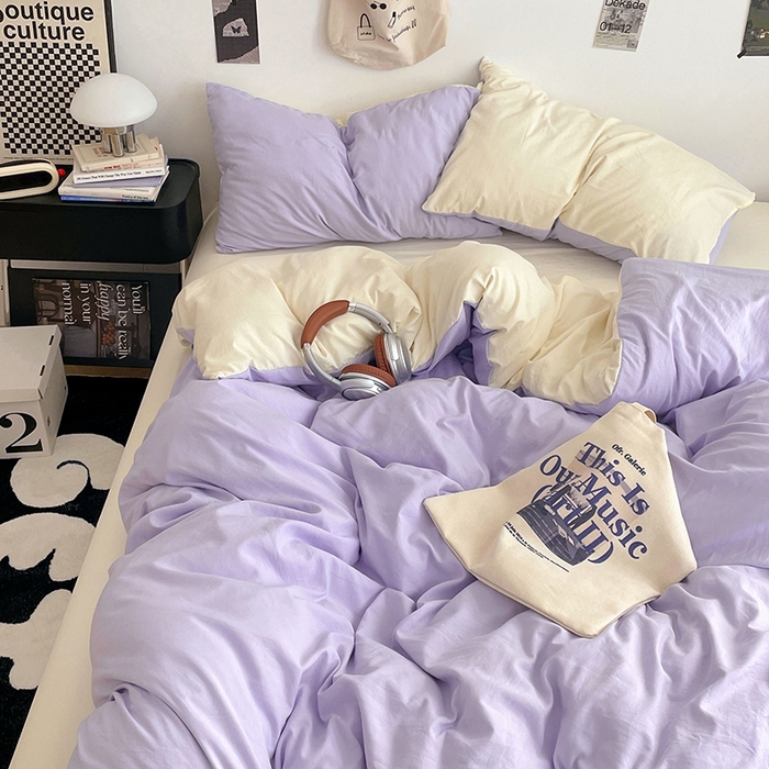 91家纺网 家纺一手货源 找家纺 优尚佳生活馆 2025新款INS风亲肤水洗棉四件套系列-纯色 紫色时光