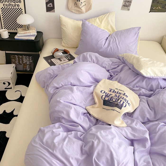 91家纺网 家纺一手货源 找家纺 优尚佳生活馆 2025新款INS风亲肤水洗棉四件套系列-纯色 紫色时光