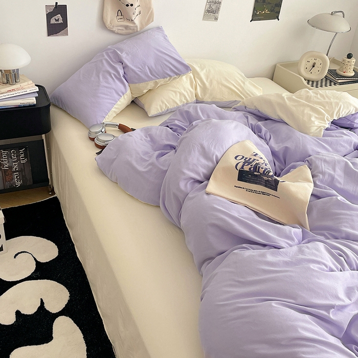 91家纺网 家纺一手货源 找家纺 优尚佳生活馆 2025新款INS风亲肤水洗棉四件套系列-纯色 紫色时光