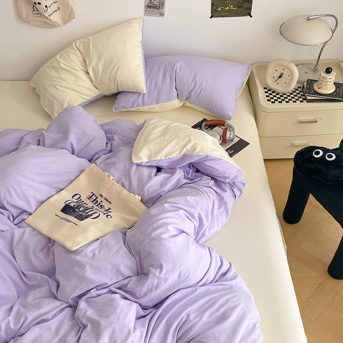 91家纺网 家纺一手货源 找家纺 优尚佳生活馆 2025新款INS风亲肤水洗棉四件套系列-纯色 紫色时光