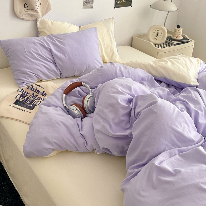 91家纺网 家纺一手货源 找家纺 优尚佳生活馆 2025新款INS风亲肤水洗棉四件套系列-纯色 紫色时光