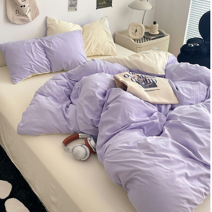 91家纺网 家纺一手货源 找家纺 优尚佳生活馆 2025新款INS风亲肤水洗棉四件套系列-纯色 紫色时光