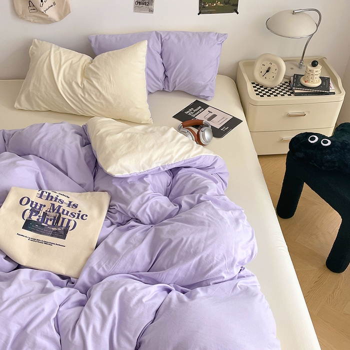 91家纺网 家纺一手货源 找家纺 优尚佳生活馆 2025新款INS风亲肤水洗棉四件套系列-纯色 紫色时光