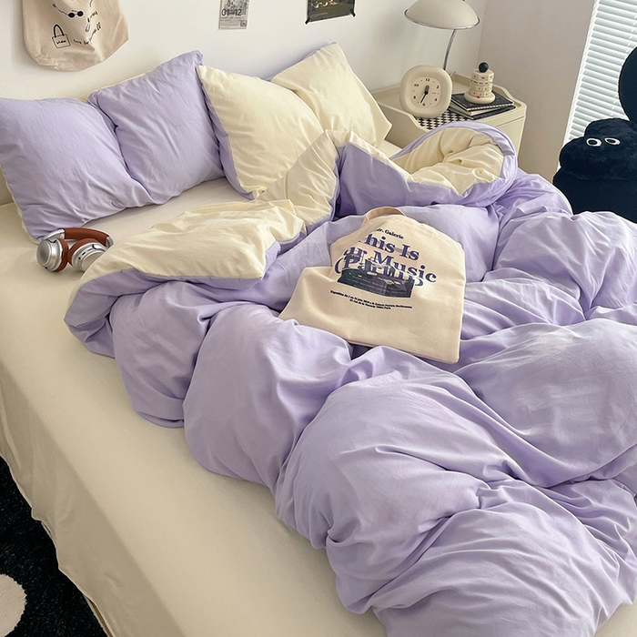 91家纺网 家纺一手货源 找家纺 优尚佳生活馆 2025新款INS风亲肤水洗棉四件套系列-纯色 紫色时光