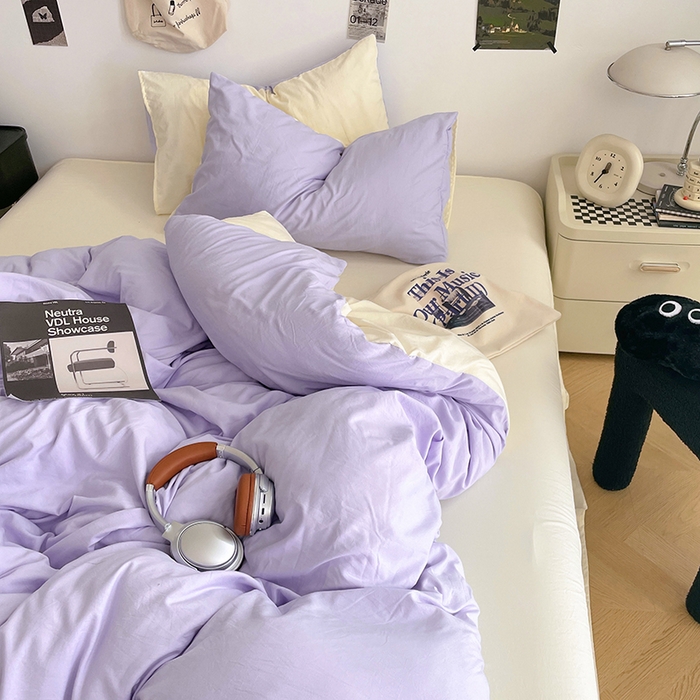 91家纺网 家纺一手货源 找家纺 优尚佳生活馆 2025新款INS风亲肤水洗棉四件套系列-纯色 紫色时光