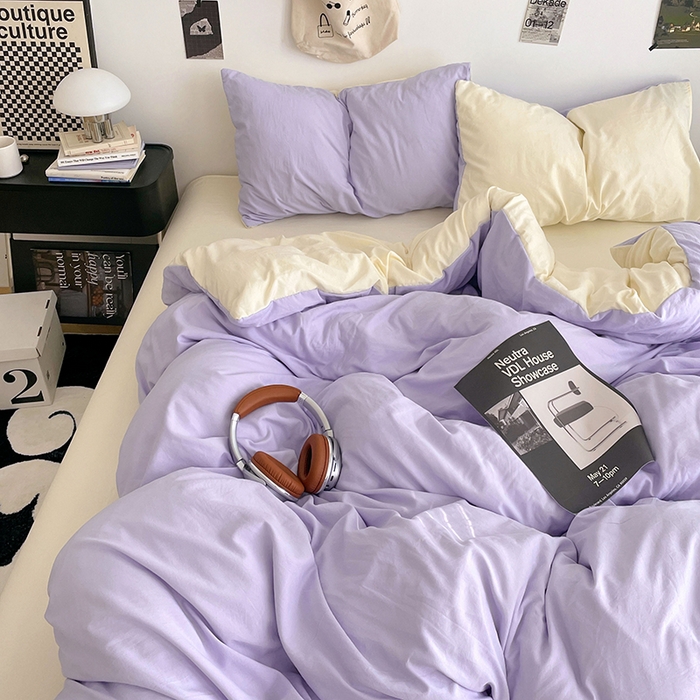 91家纺网 家纺一手货源 找家纺 优尚佳生活馆 2025新款INS风亲肤水洗棉四件套系列-纯色 紫色时光