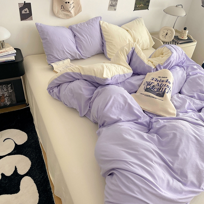91家纺网 家纺一手货源 找家纺 优尚佳生活馆 2025新款INS风亲肤水洗棉四件套系列-纯色 紫色时光