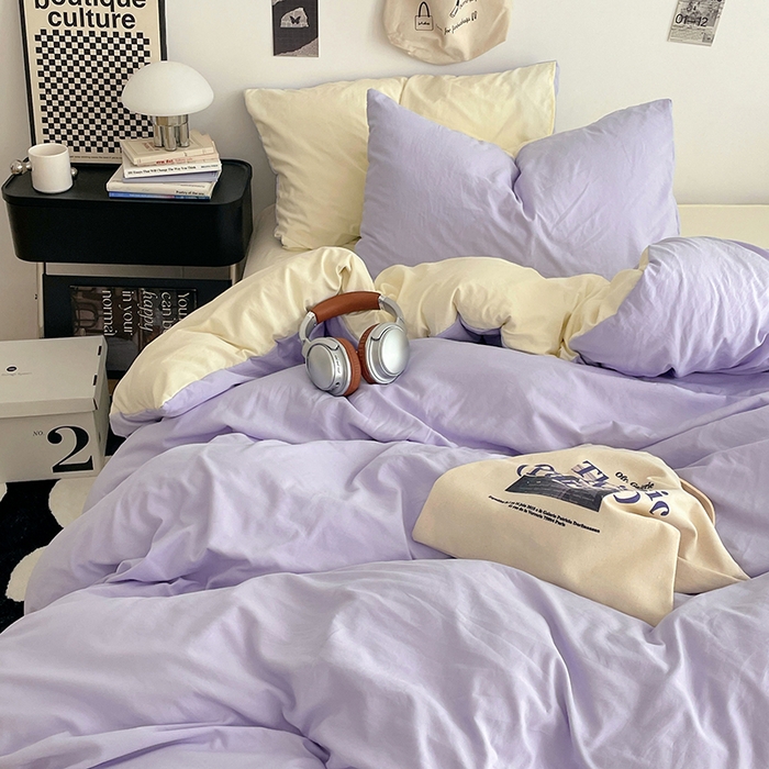 91家纺网 家纺一手货源 找家纺 优尚佳生活馆 2025新款INS风亲肤水洗棉四件套系列-纯色 紫色时光