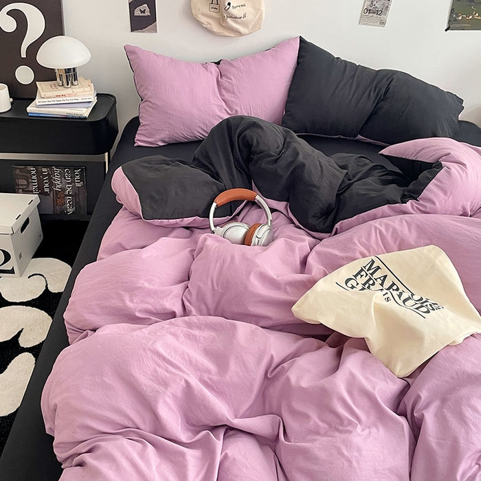 91家纺网 家纺一手货源 找家纺 优尚佳生活馆 2025新款INS风亲肤水洗棉四件套系列-纯色 紫色星空