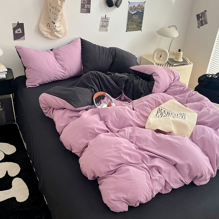 91家纺网 家纺一手货源 找家纺 优尚佳生活馆 2025新款INS风亲肤水洗棉四件套系列-纯色 紫色星空