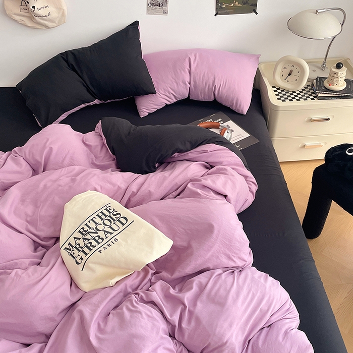 91家纺网 家纺一手货源 找家纺 优尚佳生活馆 2025新款INS风亲肤水洗棉四件套系列-纯色 紫色星空