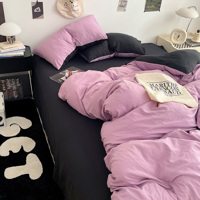 91家纺网 家纺一手货源 找家纺 优尚佳生活馆 2025新款INS风亲肤水洗棉四件套系列-纯色 紫色星空