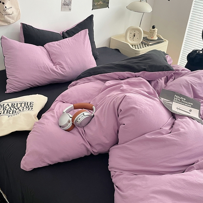 91家纺网 家纺一手货源 找家纺 优尚佳生活馆 2025新款INS风亲肤水洗棉四件套系列-纯色 紫色星空