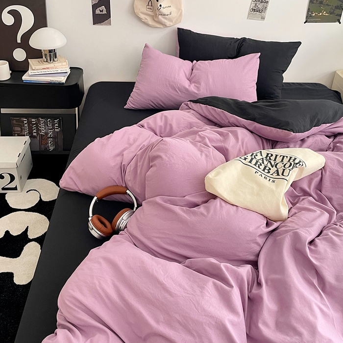 91家纺网 家纺一手货源 找家纺 优尚佳生活馆 2025新款INS风亲肤水洗棉四件套系列-纯色 紫色星空