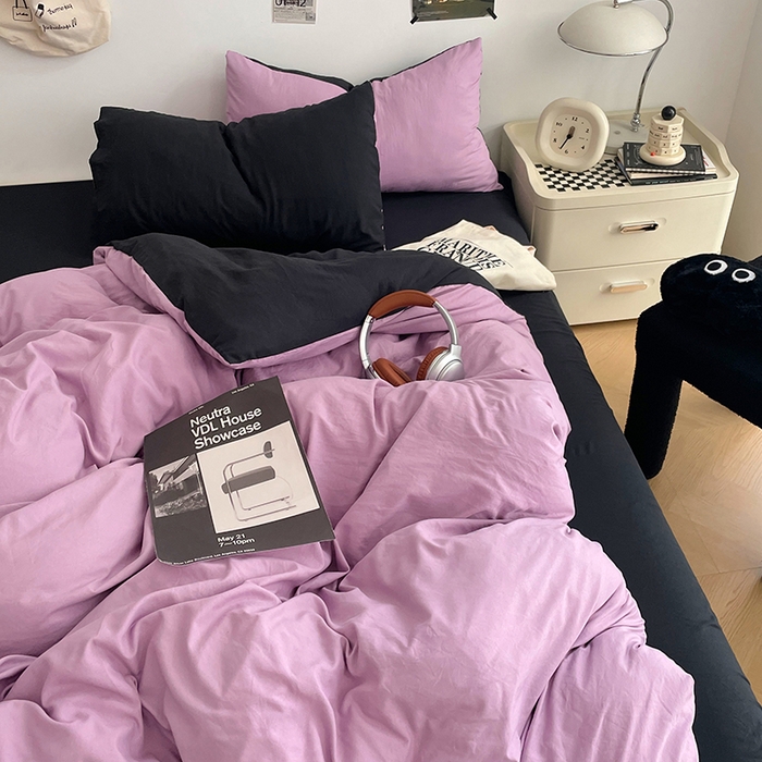 91家纺网 家纺一手货源 找家纺 优尚佳生活馆 2025新款INS风亲肤水洗棉四件套系列-纯色 紫色星空