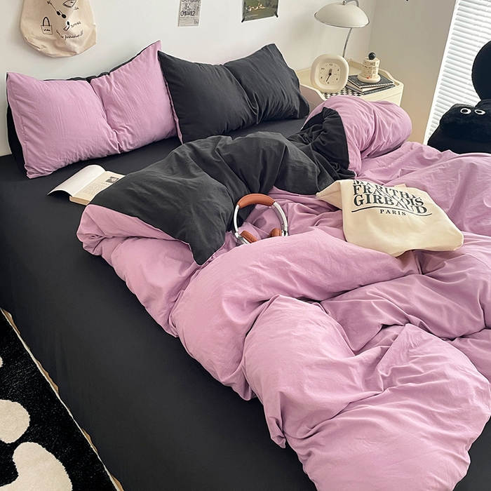 91家纺网 家纺一手货源 找家纺 优尚佳生活馆 2025新款INS风亲肤水洗棉四件套系列-纯色 紫色星空