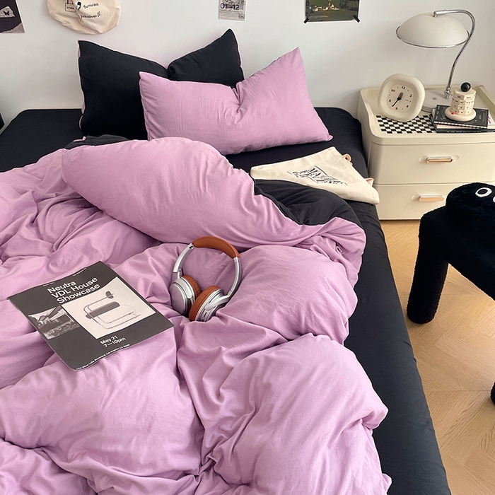 91家纺网 家纺一手货源 找家纺 优尚佳生活馆 2025新款INS风亲肤水洗棉四件套系列-纯色 紫色星空