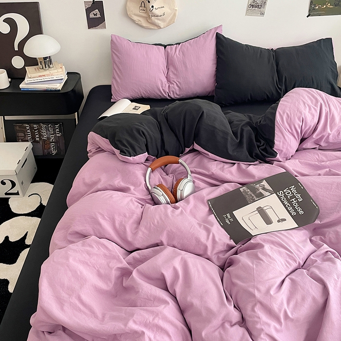 91家纺网 家纺一手货源 找家纺 优尚佳生活馆 2025新款INS风亲肤水洗棉四件套系列-纯色 紫色星空