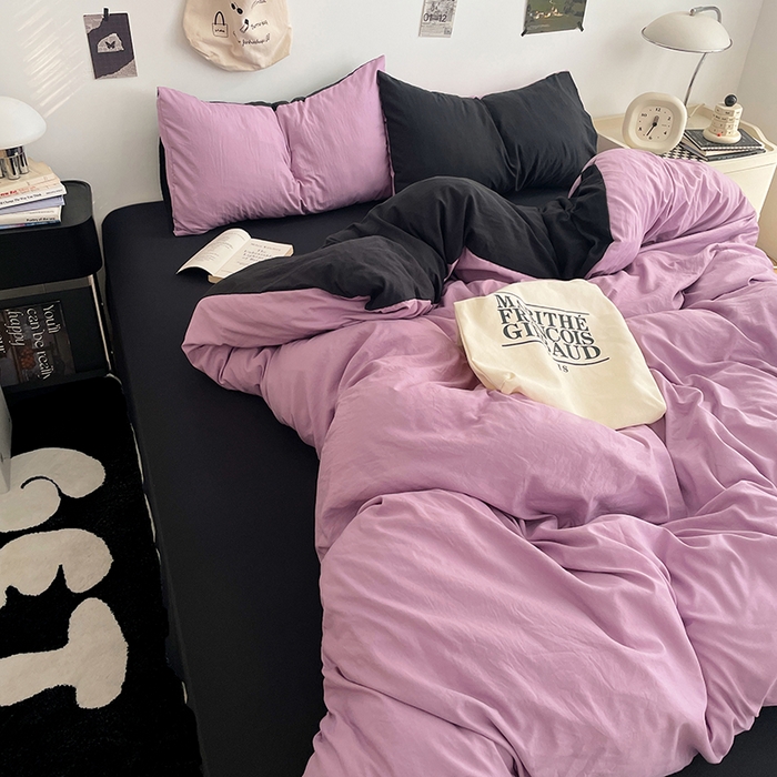 91家纺网 家纺一手货源 找家纺 优尚佳生活馆 2025新款INS风亲肤水洗棉四件套系列-纯色 紫色星空